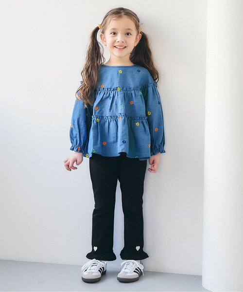 apres les cours（アプレレクール）の「刺繍メローティアードチュニック_ジュニア対応（シャツ/ブラウス・キッズ・インディゴブルー/ミント/グレー・80/90/100/110/120/130/140）」の4枚目の写真