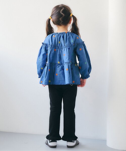 apres les cours（アプレレクール）の「刺繍メローティアードチュニック_ジュニア対応（シャツ/ブラウス・キッズ・インディゴブルー/ミント/グレー・80/90/100/110/120/130/140）」の5枚目の写真