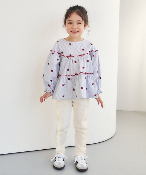 apres les cours（アプレレクール）の「刺繍メローティアードチュニック_ジュニア対応（シャツ/ブラウス・キッズ・インディゴブルー/ミント/グレー・80/90/100/110/120/130/140）」の6枚目の写真