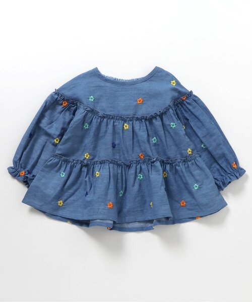 apres les cours（アプレレクール）の「刺繍メローティアードチュニック_ジュニア対応（シャツ/ブラウス・キッズ・インディゴブルー/ミント/グレー・80/90/100/110/120/130/140）」の11枚目の写真