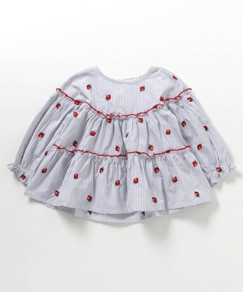 apres les cours（アプレレクール）の「刺繍メローティアードチュニック_ジュニア対応（シャツ/ブラウス・キッズ・インディゴブルー/ミント/グレー・80/90/100/110/120/130/140）」の12枚目の写真