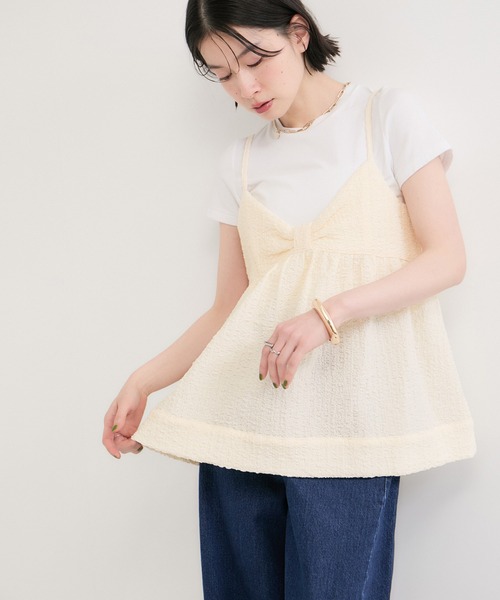 le cercle ADAM ET ROPE'(ルセルクルアダムエロペ)の「フクレジャガードキャミソール(キャミソール・レディース・キナリ/ブラック・FREE)」の1枚目の写真