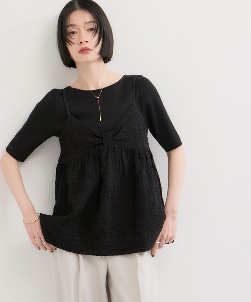 le cercle ADAM ET ROPE'(ルセルクルアダムエロペ)の「フクレジャガードキャミソール(キャミソール・レディース・キナリ/ブラック・FREE)」の2枚目の写真