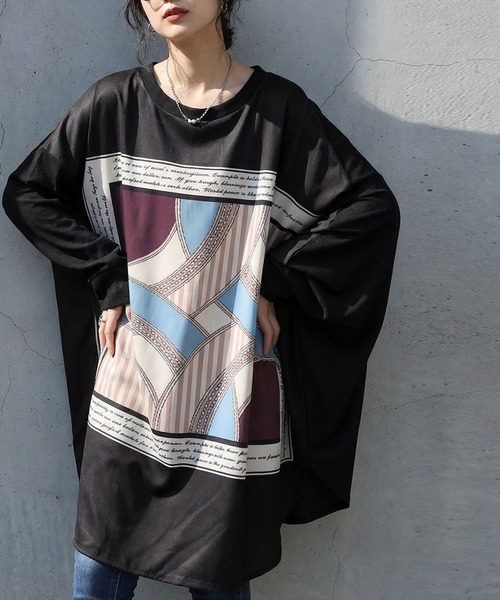 antiqua(アンティカ)の「異素材切替 ドルマン ロンT(Tシャツ/カットソー・レディース・ブラック・ONESIZE)」の3枚目の写真