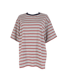 SAYUU（サユ）の「ストライプビスケット半袖Tシャツグレー（Tシャツ/カットソー）」