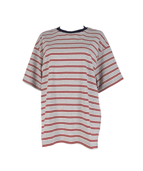 SAYUU(サユ)の「ストライプビスケット半袖Tシャツグレー(Tシャツ/カットソー・レディース・ライトグレー・FREE)」の1枚目の写真