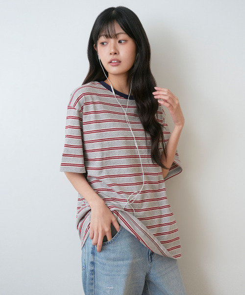 SAYUU(サユ)の「ストライプビスケット半袖Tシャツグレー(Tシャツ/カットソー・レディース・ライトグレー・FREE)」の12枚目の写真