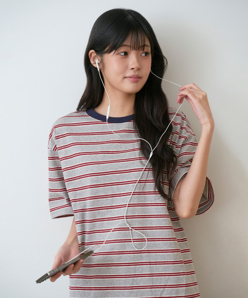 SAYUU(サユ)の「ストライプビスケット半袖Tシャツグレー(Tシャツ/カットソー・レディース・ライトグレー・FREE)」の11枚目の写真