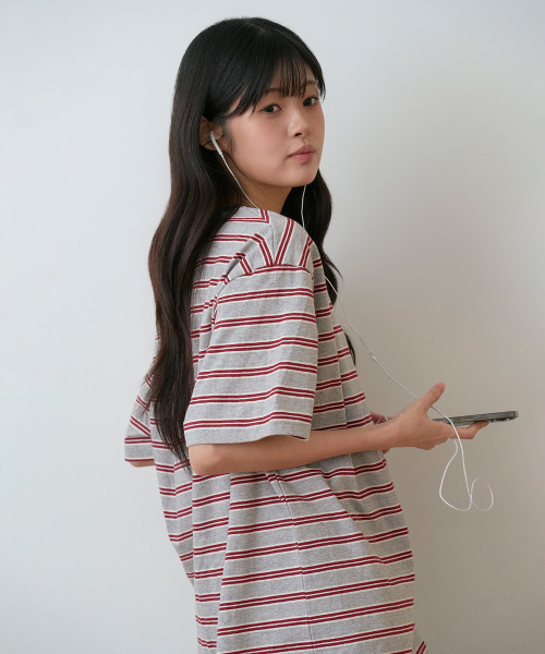 SAYUU(サユ)の「ストライプビスケット半袖Tシャツグレー(Tシャツ/カットソー・レディース・ライトグレー・FREE)」の10枚目の写真