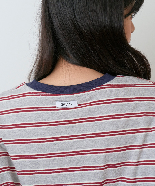 SAYUU(サユ)の「ストライプビスケット半袖Tシャツグレー(Tシャツ/カットソー・レディース・ライトグレー・FREE)」の9枚目の写真