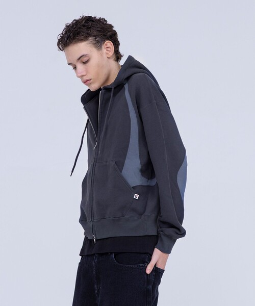 ネヴァーフォーゲット　カモフラージュ ジップアップパーカー Russell Athletic × NVRFRGT × monkey time＞パネル ジップ フーディー