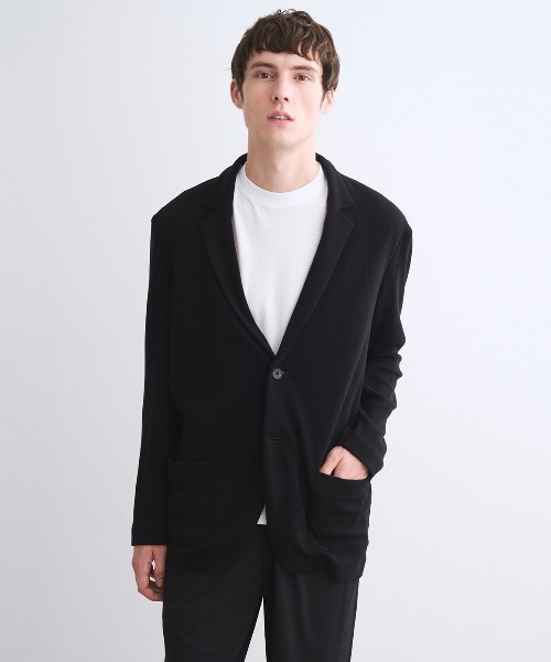 three dots（スリードッツ）の「スフレコットン ジャケット（テーラードジャケット・メンズ・ブラック系その他/ブラック・LARGE/MEDIUM）」の2枚目の写真