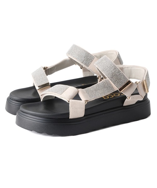 coca(ANDEX shoes product)(コカ)の「厚底 ベルクロ ストラップ ビジューサンダル(サンダル・レディース・ベージュ/ブラック・MEDIUM/SMALL/LARGE)」の21枚目の写真