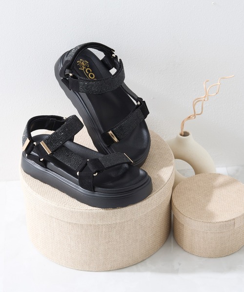 coca(ANDEX shoes product)(コカ)の「厚底 ベルクロ ストラップ ビジューサンダル(サンダル・レディース・ベージュ/ブラック・MEDIUM/SMALL/LARGE)」の20枚目の写真