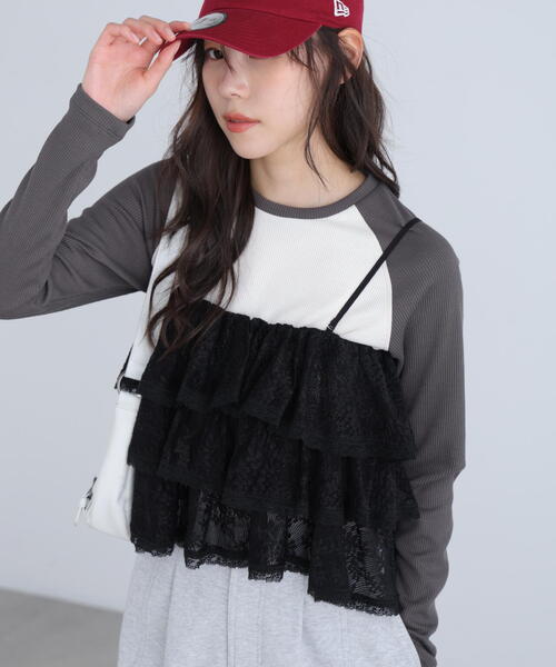 FREE'S MART（フリーズマート）の「◆ティアードフリル２ＷＡＹビスチェ（シャツ/ブラウス・レディース・ブラック/ホワイト/ブラック系その他・FREE）」の6枚目の写真