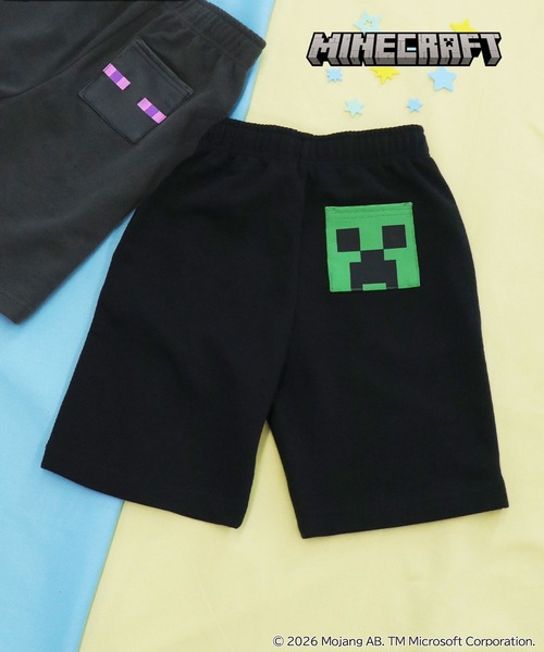 RUGGEDWORKS(ラゲッドワークス)の「《マインクラフト》キッズ キャラクターポケット ハーフパンツ スポーツ裏毛(スウェットパンツ・キッズ・スミクロ/ブラック・110/160/150/140/130/120)」の1枚目の写真