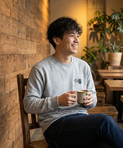 HANGTEN（ハンテン）の「【HANGTEN/ハンテン】裏毛ワンポイント刺繍トレーナースウェット クルーネック サーフ カジュアル ストリート アメカジ（スウェット・メンズ・グリーン/グレー/ベージュ/ネイビー・MEDIUM/LARGE/X-LARGE）」の2枚目の写真