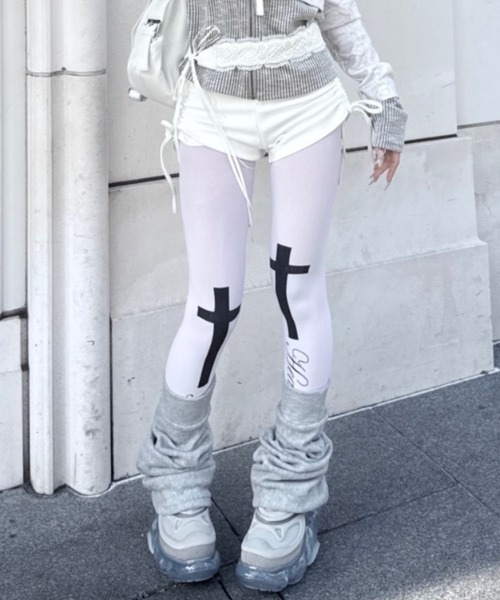 Never mind the XU】Cross lettering tights / 【ネバーマインド ザ