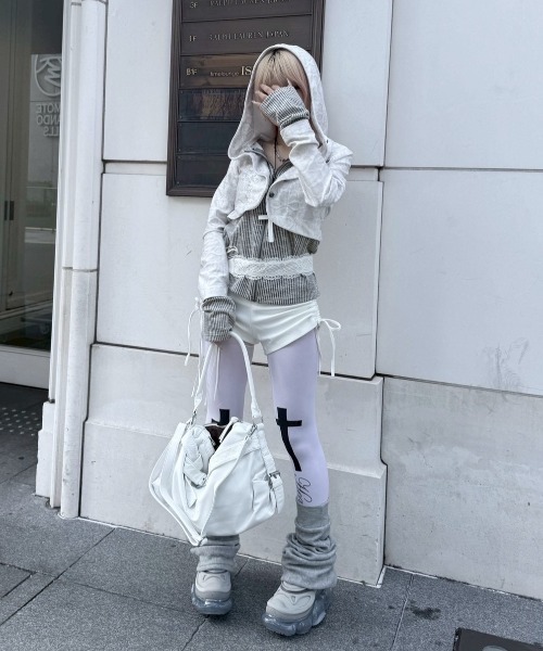 Never mind the XU】Cross lettering tights / 【ネバーマインド ザ