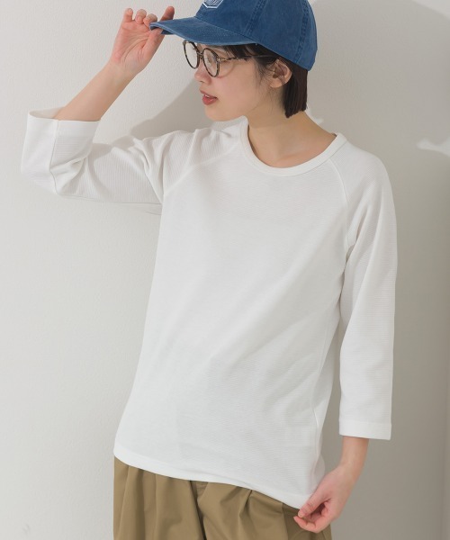 OMNES（オムネス）の「ジャガードラグラン7分袖Tシャツ（Tシャツ/カットソー・レディース・イエロー/ホワイト/グレー/ブラック・X-LARGE/LARGE/MEDIUM）」の2枚目の写真