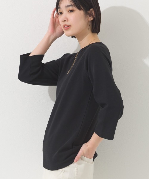 OMNES（オムネス）の「ジャガードラグラン7分袖Tシャツ（Tシャツ/カットソー・レディース・イエロー/ホワイト/グレー/ブラック・X-LARGE/LARGE/MEDIUM）」の3枚目の写真