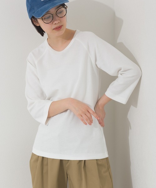 OMNES（オムネス）の「ジャガードラグラン7分袖Tシャツ（Tシャツ/カットソー・レディース・イエロー/ホワイト/グレー/ブラック・X-LARGE/LARGE/MEDIUM）」の9枚目の写真