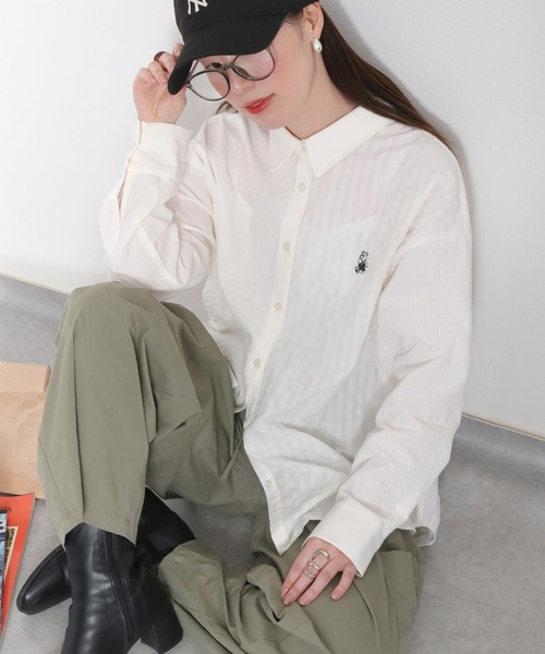 cepo（セポ）の「BLUEDY クマ刺繍ギンガムチェックシャツ（シャツ/ブラウス・レディース・オフホワイト/チャコールグレー・M）」の2枚目の写真