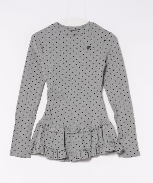 Ritzy(リッツィー)の「ドット柄フリルヘムシアートップス(Tシャツ/カットソー・レディース・ホワイト/グレー・S/M/L/XL)」の4枚目の写真