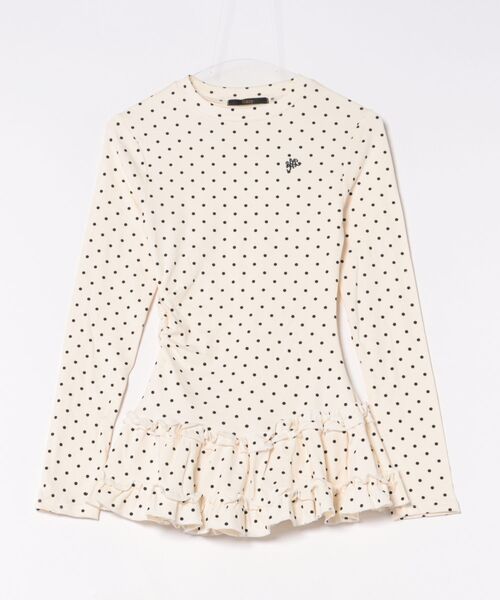 Ritzy(リッツィー)の「ドット柄フリルヘムシアートップス(Tシャツ/カットソー・レディース・ホワイト/グレー・S/M/L/XL)」の5枚目の写真