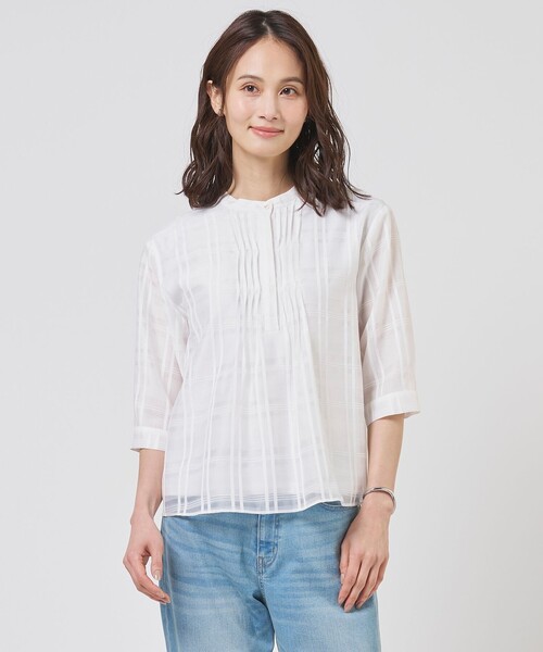 J.PRESS Ladies(J.プレス レディス)の「シアーチェック カットソー(Tシャツ/カットソー・レディース・ダルブルー系3/スカイブルー系3/ホワイト系3・SMALL)」の2枚目の写真