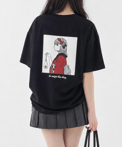 Red Cap Girl（レッドキャプガール）の「【a-r】〔RedCapGirl/レッドキャップガール〕アソートイラスト 二頭身 シルキータッチ半袖Tシャツ 接触冷感/ストレッチ（Tシャツ/カットソー・メンズ・グリーン系1/ピンク系2/ピンク系1/ブラック系2/ホワイト系2/ホワイト系1/グレー系1/ブラック系1/ブラック系3/ホワイト系3/ピンク系3/ブルー系3・LARGE/MEDIUM）」の5枚目の写真
