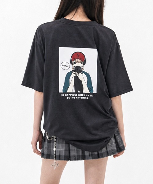 Red Cap Girl（レッドキャプガール）の「【a-r】〔RedCapGirl/レッドキャップガール〕アソートイラスト 二頭身 シルキータッチ半袖Tシャツ 接触冷感/ストレッチ（Tシャツ/カットソー・メンズ・グリーン系1/ピンク系2/ピンク系1/ブラック系2/ホワイト系2/ホワイト系1/グレー系1/ブラック系1/ブラック系3/ホワイト系3/ピンク系3/ブルー系3・LARGE/MEDIUM）」の7枚目の写真