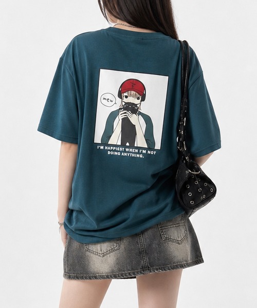 Red Cap Girl（レッドキャプガール）の「【a-r】〔RedCapGirl/レッドキャップガール〕アソートイラスト 二頭身 シルキータッチ半袖Tシャツ 接触冷感/ストレッチ（Tシャツ/カットソー・メンズ・グリーン系1/ピンク系2/ピンク系1/ブラック系2/ホワイト系2/ホワイト系1/グレー系1/ブラック系1/ブラック系3/ホワイト系3/ピンク系3/ブルー系3・LARGE/MEDIUM）」の8枚目の写真