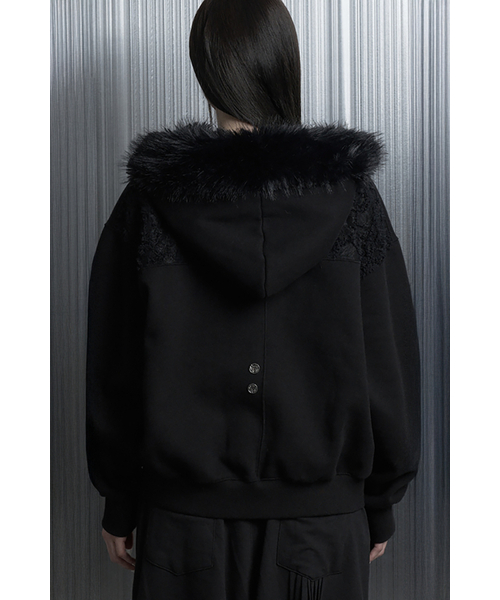ETRE AU SOMMET(エトレオソメ)の「Printing Lace Soft Fur Hood Zip-Up (Black)(パーカー・レディース・その他・FREE)」の3枚目の写真