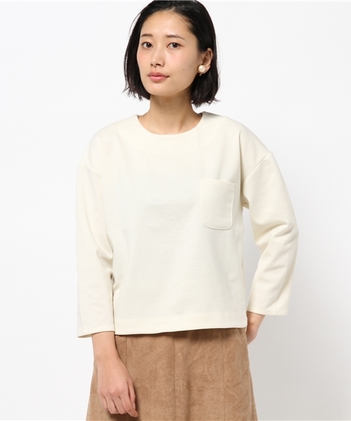ikka(イッカ)の「Sdv ポケ付きTブラウス(シャツ/ブラウス・レディース・オフホワイト/チャコールグレー・LARGE/MEDIUM)」の2枚目の写真