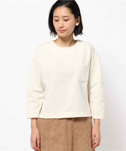 ikka(イッカ)の「Sdv ポケ付きTブラウス(シャツ/ブラウス・レディース・オフホワイト/チャコールグレー・LARGE/MEDIUM)」の9枚目の写真