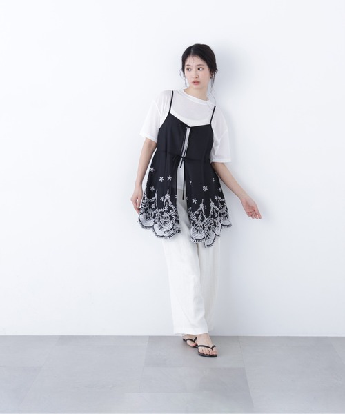 N.（N. Natural Beauty Basic）（エヌエヌナチュラルビューティーベーシック）の「エンブロイダリーキャミチュニック（キャミソール・レディース・ホワイト×レッド/ホワイト×ブラック/ブラック×ホワイト・MEDIUM）」の8枚目の写真