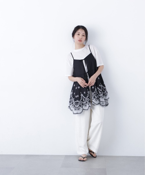 N.（N. Natural Beauty Basic）（エヌエヌナチュラルビューティーベーシック）の「エンブロイダリーキャミチュニック（キャミソール・レディース・ホワイト×レッド/ホワイト×ブラック/ブラック×ホワイト・MEDIUM）」の9枚目の写真