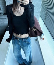 HALEY PESCA/シンプルスクープド・ネックフリルトップス