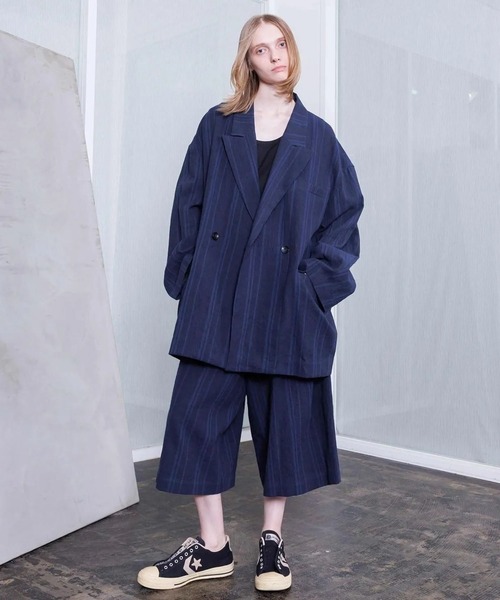 VOAAOV(ヴォアーブ)の「【VOAAOV】TWEED / STRIPE - SET UP Wide Cropped Pants(その他パンツ・メンズ・ネイビー/ブラウン・2/1)」の15枚目の写真