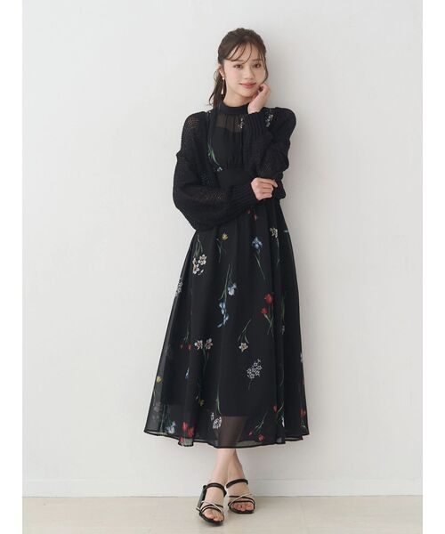 MERCURYDUO（マーキュリーデュオ）の「花柄バックレースアップワンピース（ワンピース・レディース・ブラック/イエロー/ライトグレー・MEDIUM/SMALL）」の9枚目の写真