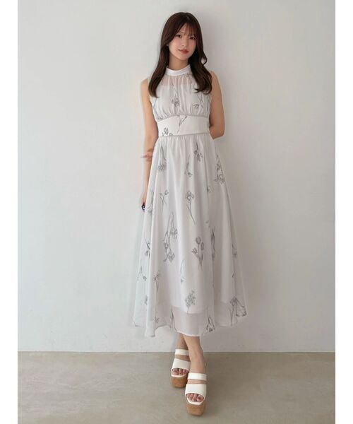 MERCURYDUO(マーキュリーデュオ)の「花柄バックレースアップワンピース(ワンピース・レディース・ブラック/イエロー/ライトグレー/アイボリー/ブラウン・MEDIUM/SMALL)」の8枚目の写真