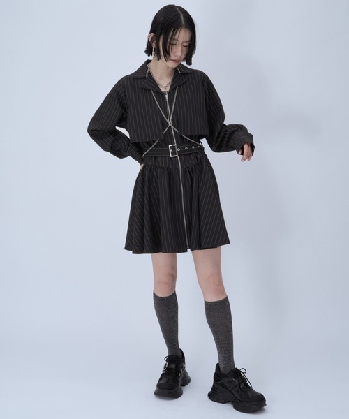 HARE(ハレ)の「ピンストライプZIPミニワンピース(HARE)(ワンピース・レディース・グレー/ブラック・FREE)」の3枚目の写真