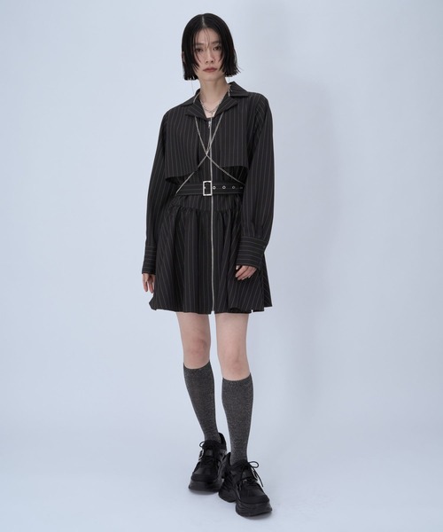 HARE(ハレ)の「ピンストライプZIPミニワンピース(HARE)(ワンピース・レディース・グレー/ブラック・FREE)」の5枚目の写真