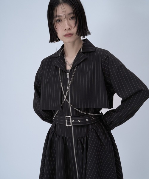 HARE(ハレ)の「ピンストライプZIPミニワンピース(HARE)(ワンピース・レディース・グレー/ブラック・FREE)」の9枚目の写真
