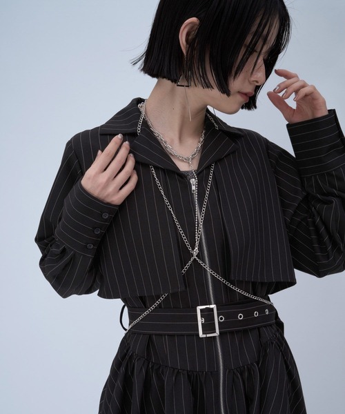HARE(ハレ)の「ピンストライプZIPミニワンピース(HARE)(ワンピース・レディース・グレー/ブラック・FREE)」の10枚目の写真