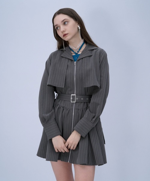 HARE(ハレ)の「ピンストライプZIPミニワンピース(HARE)(ワンピース・レディース・グレー/ブラック・FREE)」の11枚目の写真