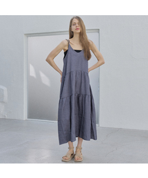 Metal Shirring Long Dress - 2COLOR