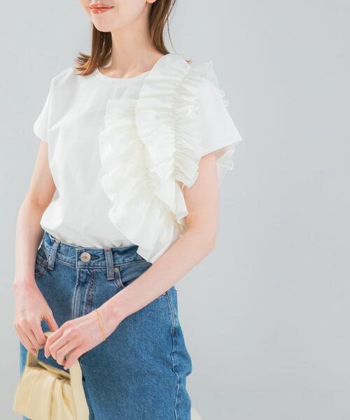 URBAN RESEARCH ROSSO WOMEN(アーバンリサーチ ロッソ)の「フリルドッキングTEEブラウス(Tシャツ/カットソー・レディース・オフホワイト/グレー/ブラック・FREE)」の5枚目の写真