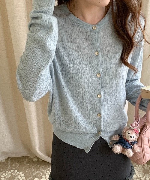 CHUN CHUN NOTES（チュンチュンノーツ）の「26SS/シルク混シアータッチクルーネックニットカーディガン（ニット/セーター・レディース・グリーン/イエロー/ネイビー/ブルー・F）」の19枚目の写真